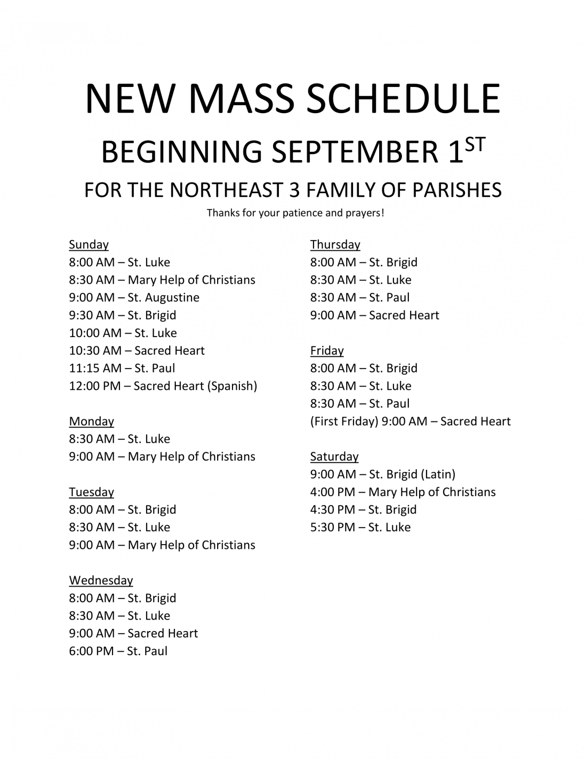St. Brigid Parish Mass Times